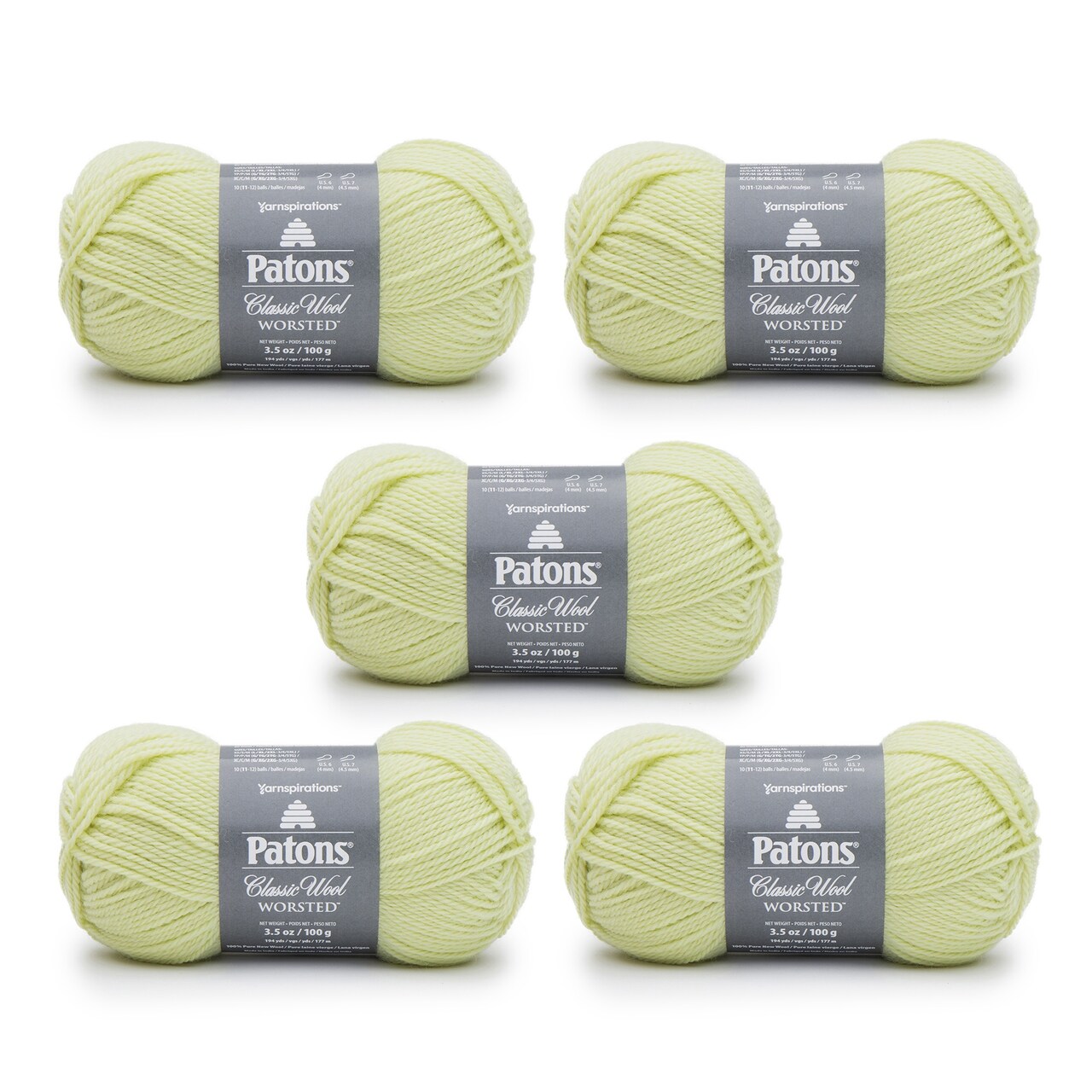 Patons Classic Wool Soft Sprout Yarn 5 Pack of 3.5oz 100g Wool